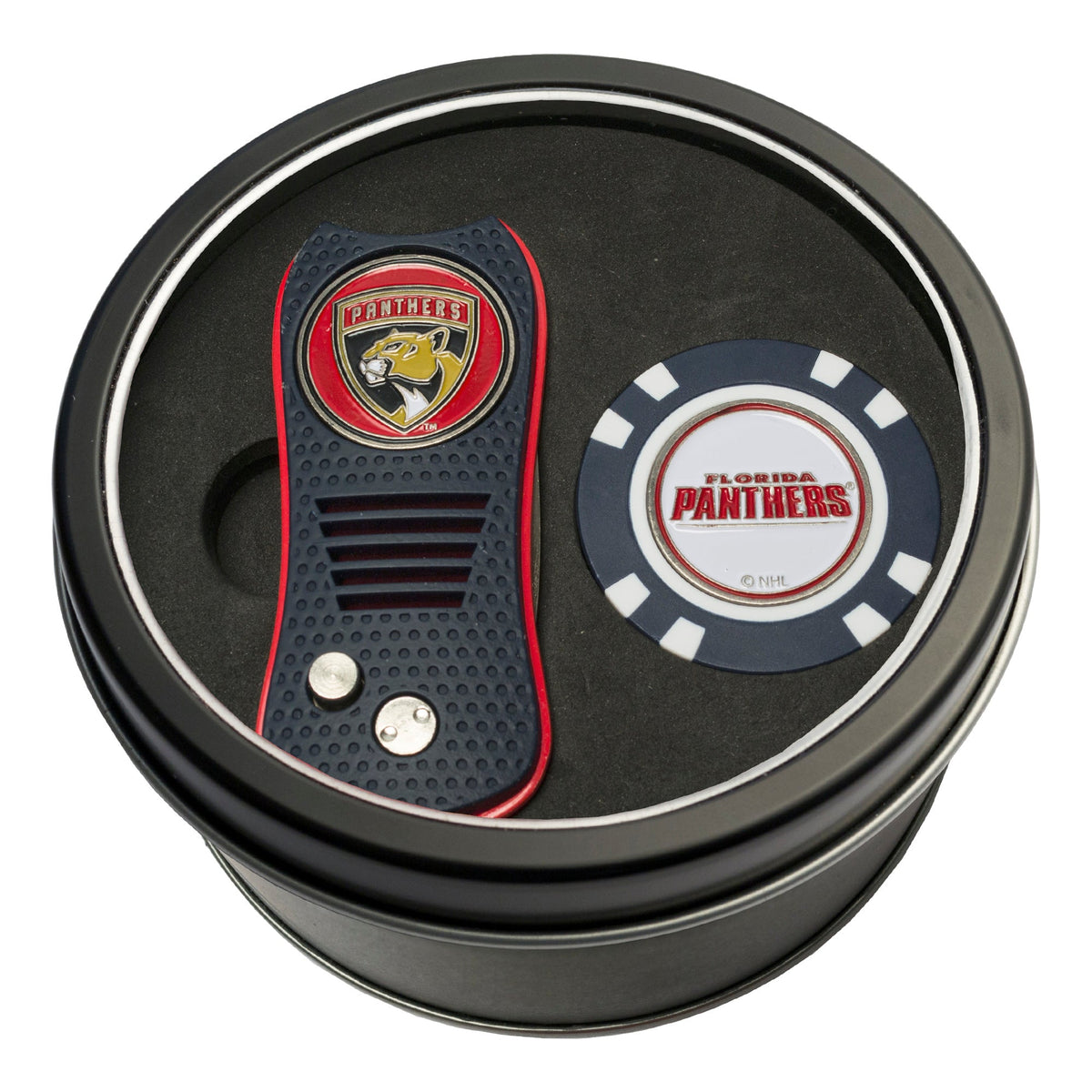 Team Golf Florida Panthers Golf Gift Sets - Tin - Divot Tool & Poker Chip -