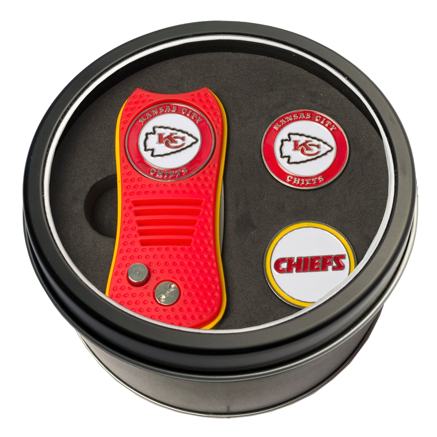 Team Golf Kansas City Chiefs Golf Gift Sets - Tin-Divot Tool & 2 Markers -