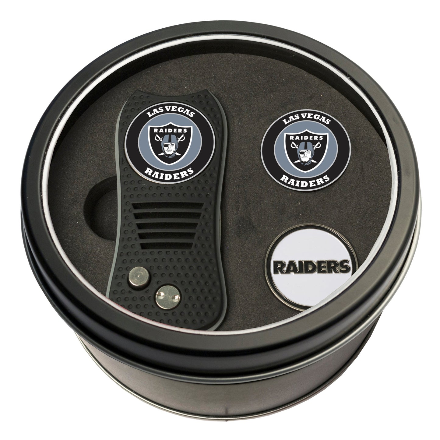 Team Golf Las Vegas Raiders Golf Gift Sets - Tin-Divot Tool & 2 Markers -
