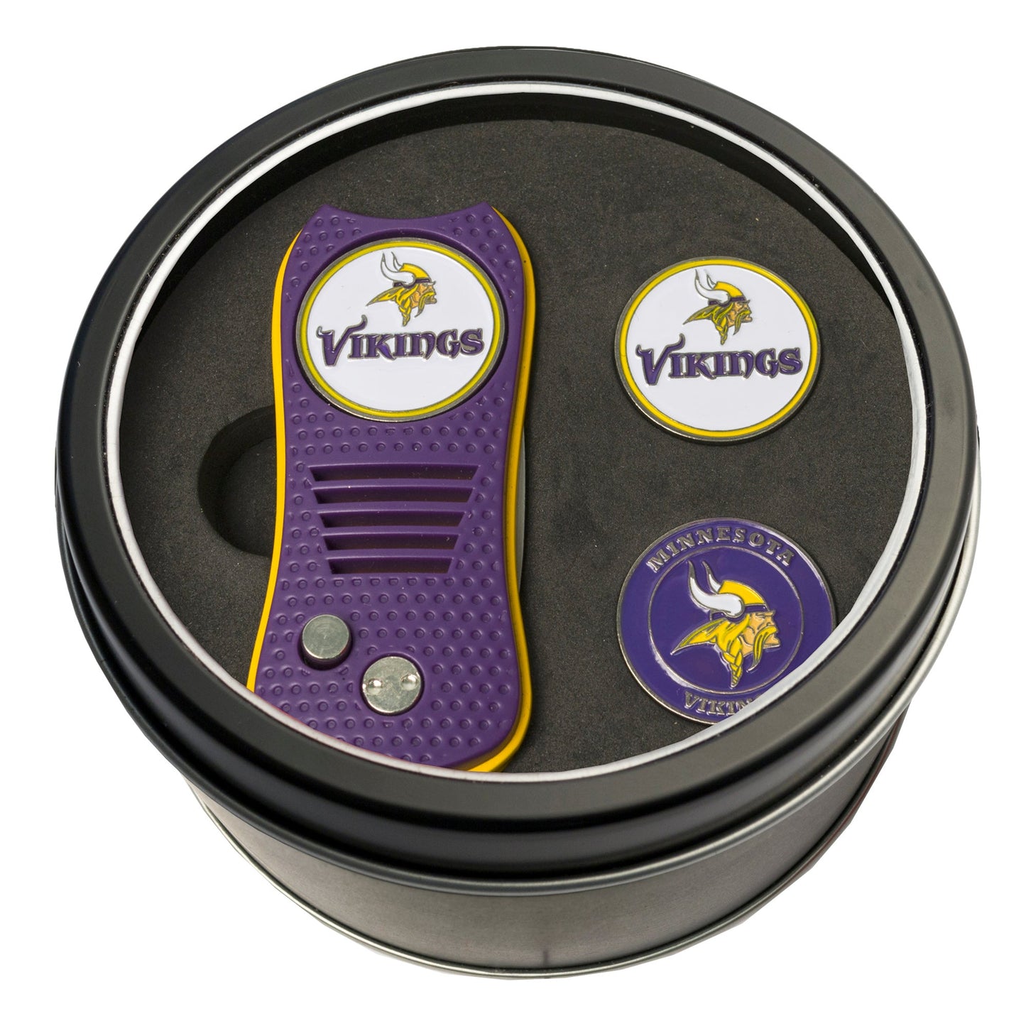 Team Golf Minnesota Vikings Golf Gift Sets - Tin-Divot Tool & 2 Markers -