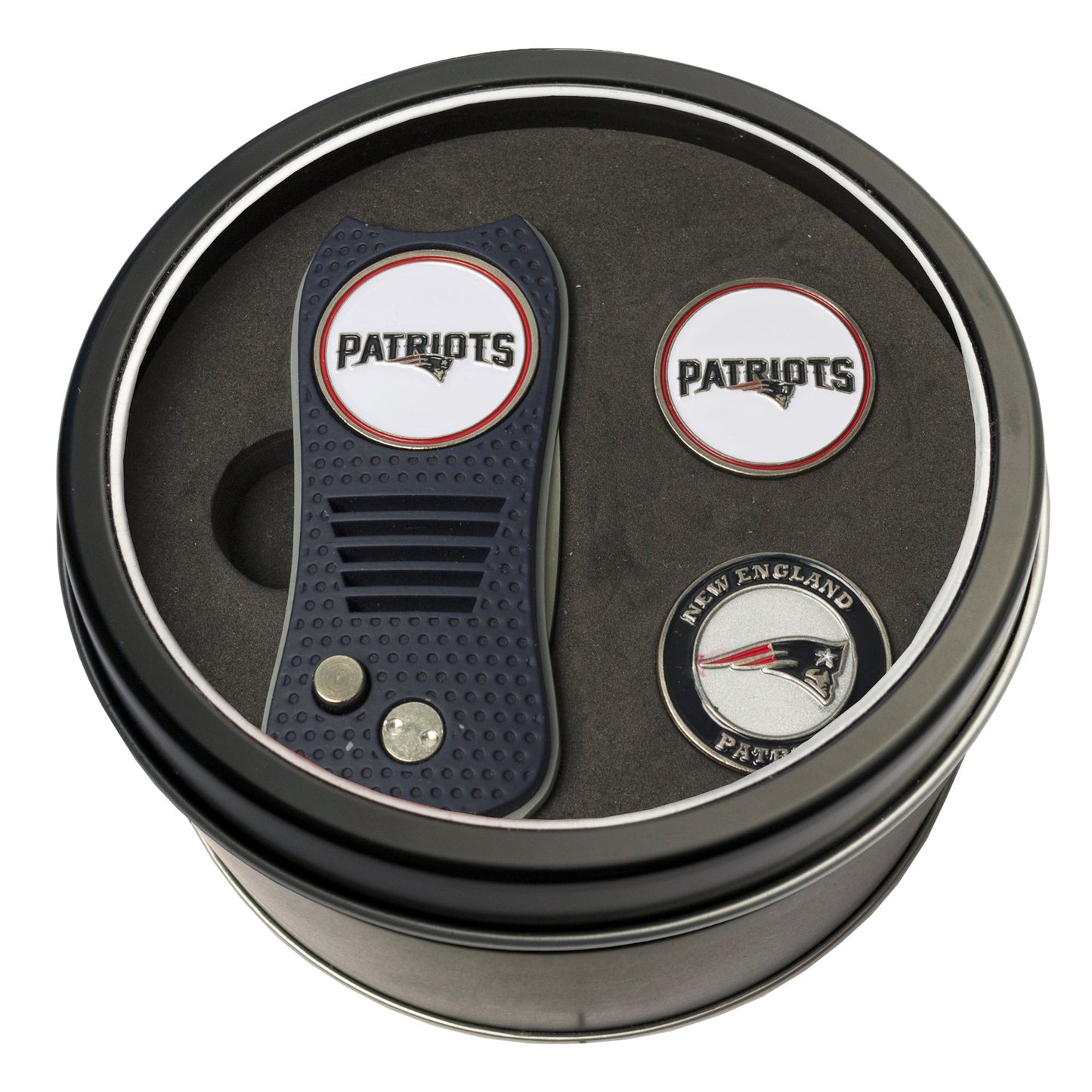 Team Golf New England Patriots Golf Gift Sets - Tin-Divot Tool & 2 Markers -