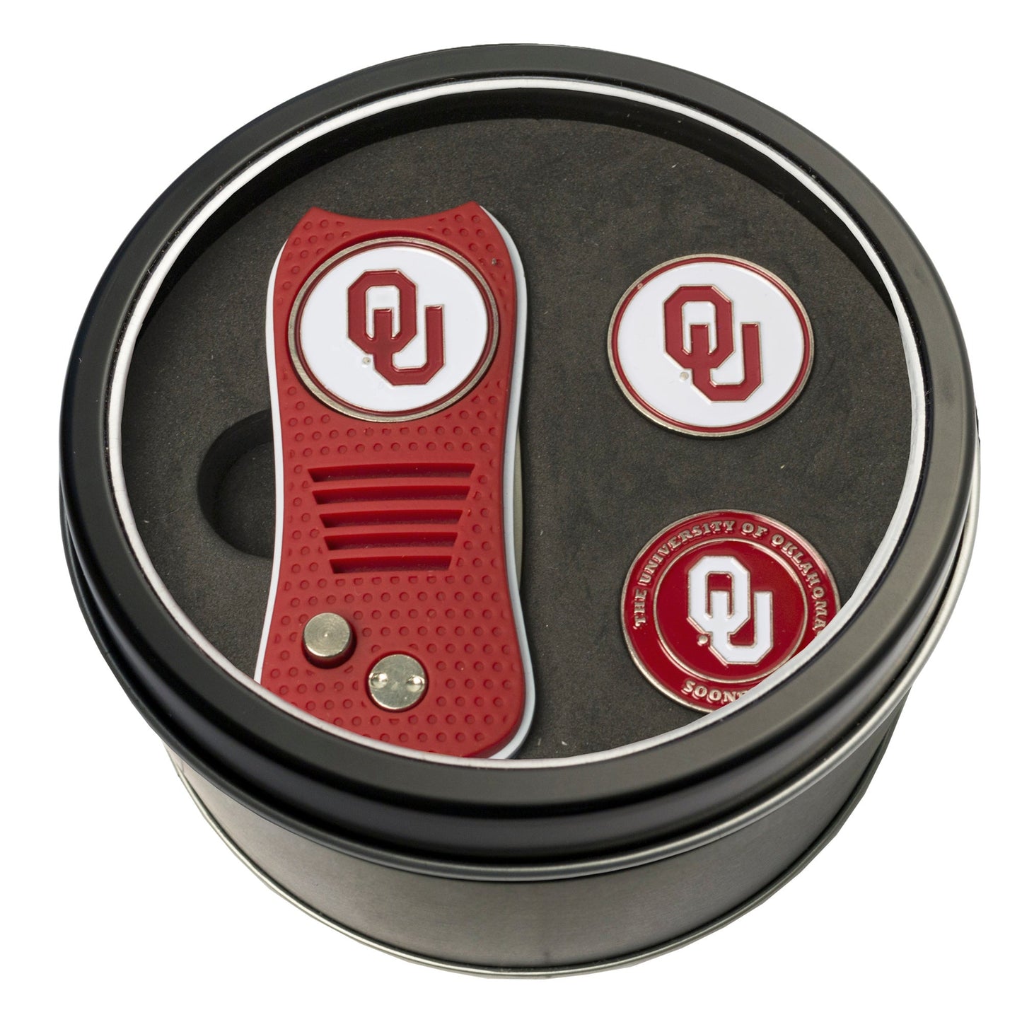 Team Golf Oklahoma Golf Gift Sets - Tin - Divot Tool & 2 Markers -