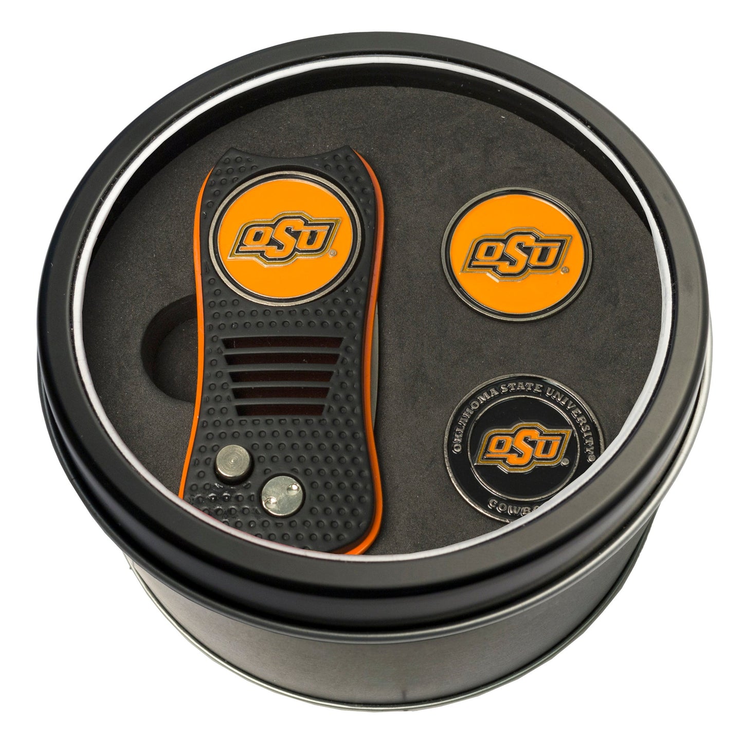 Team Golf Oklahoma St Golf Gift Sets - Tin - Divot Tool & 2 Markers -