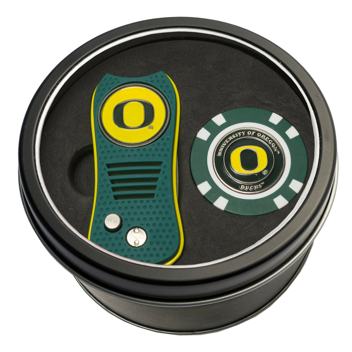 Team Golf Oregon Golf Gift Sets - Tin - Divot Tool & Poker Chip -