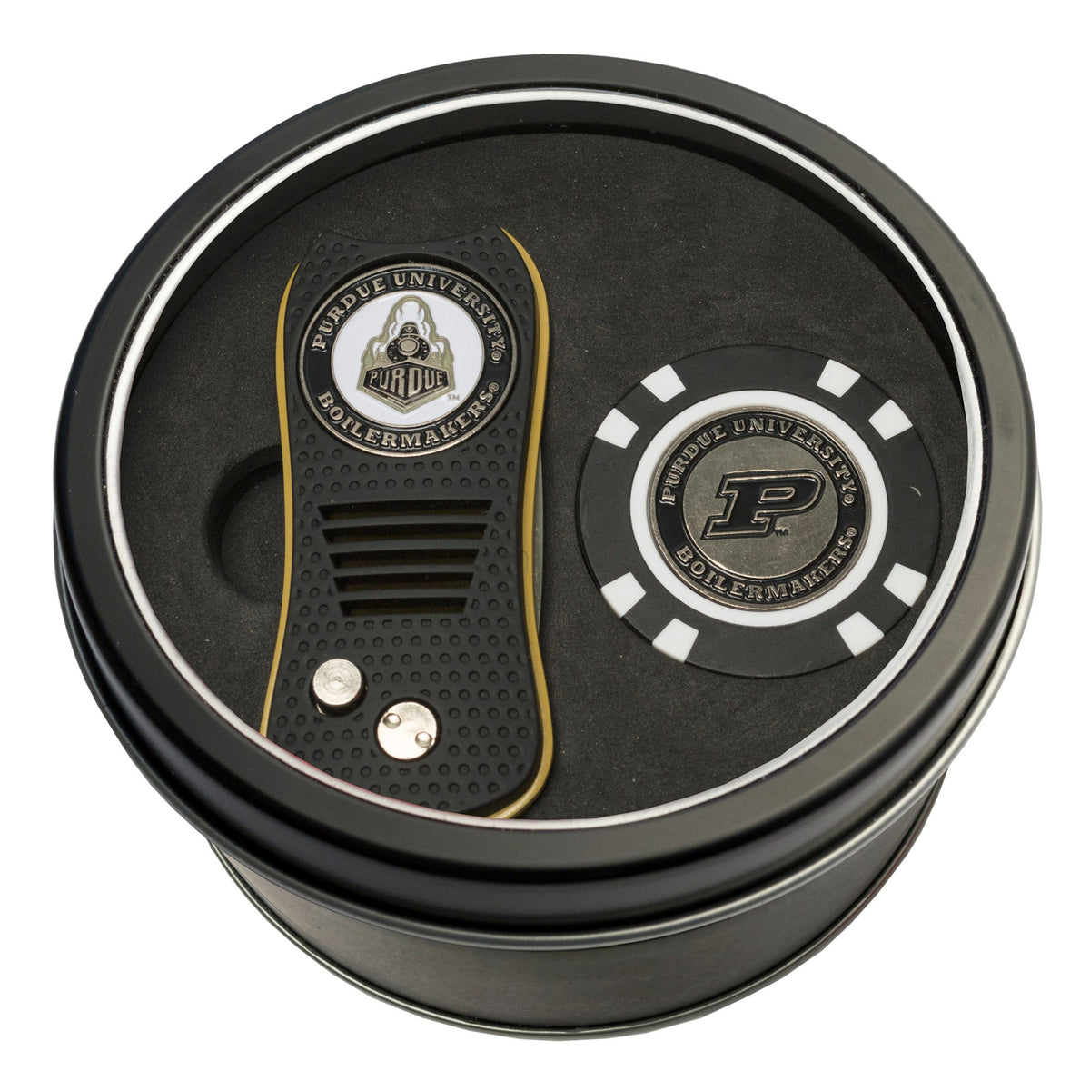 Team Golf Purdue Golf Gift Sets - Tin - Divot Tool & Poker Chip -