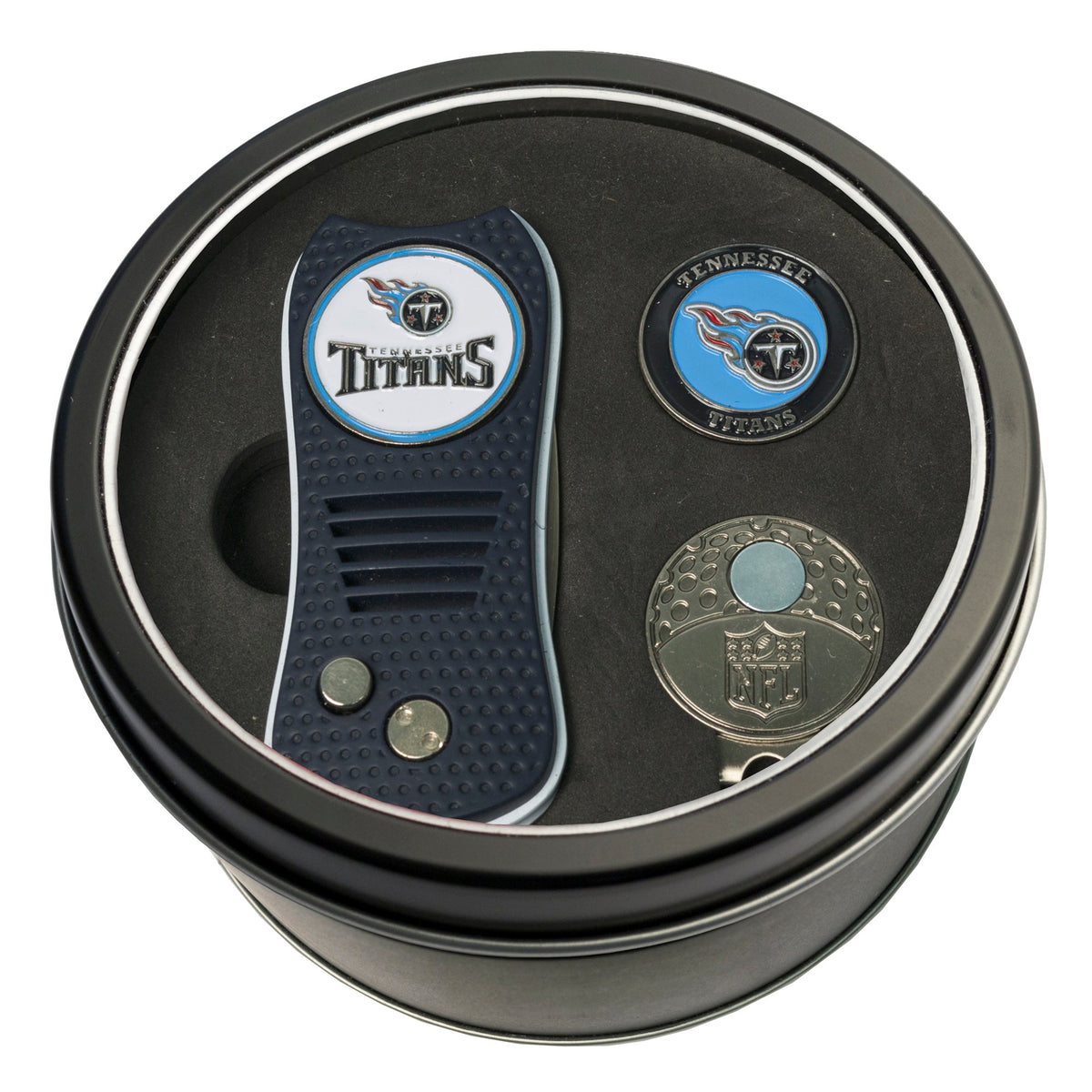 Team Golf Tennessee Titans Golf Gift Sets - Tin-Divot Tool & Hat Clip -