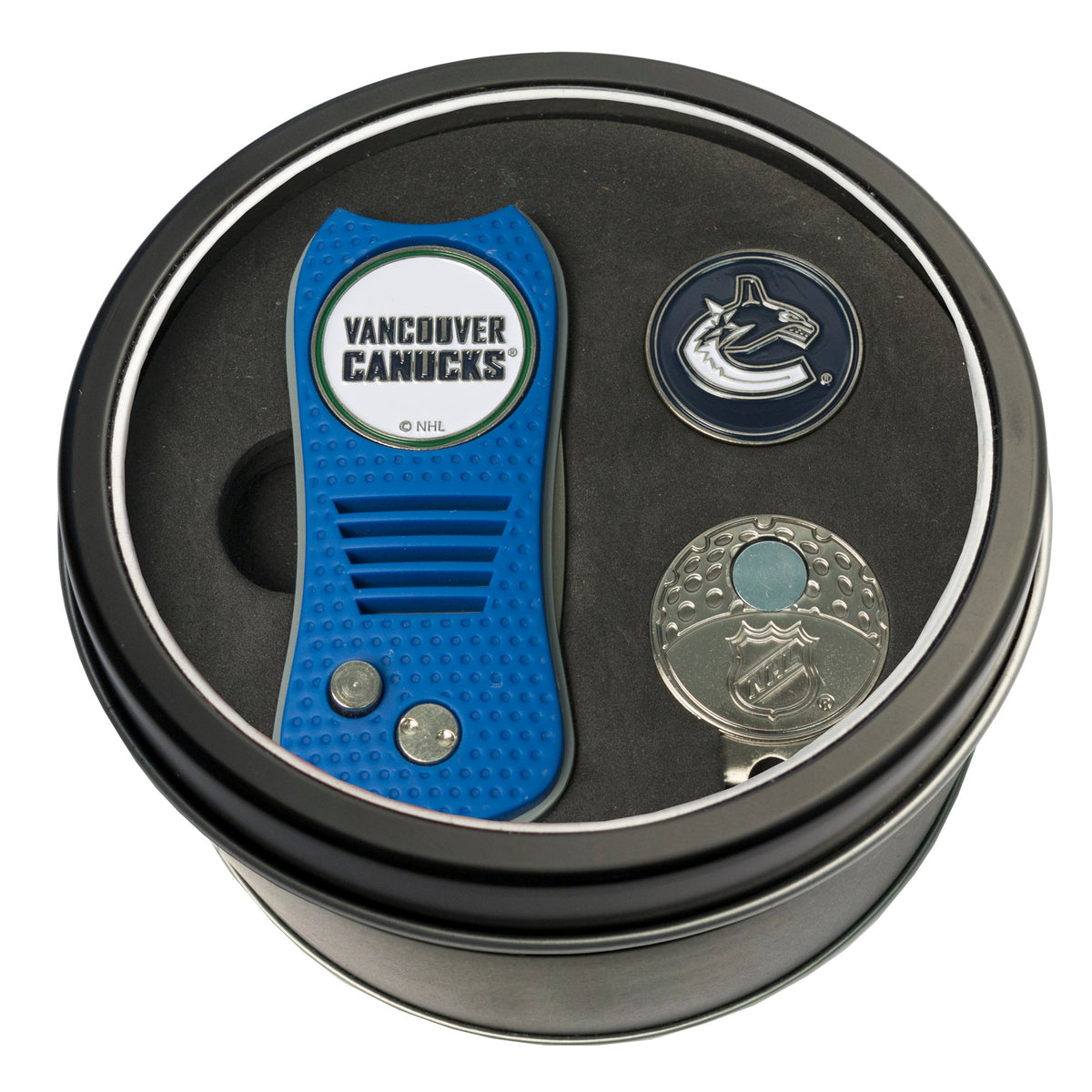 Team Golf VAN Canucks Golf Gift Sets - Tin - Divot Tool & Hat Clip -