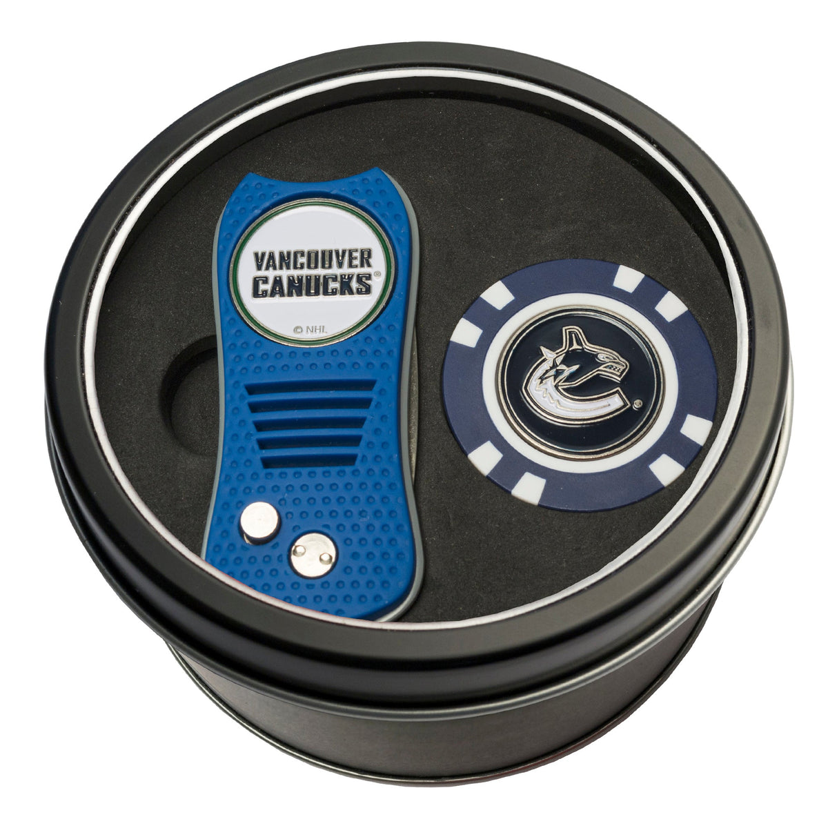 Team Golf VAN Canucks Golf Gift Sets - Tin - Divot Tool & Poker Chip -
