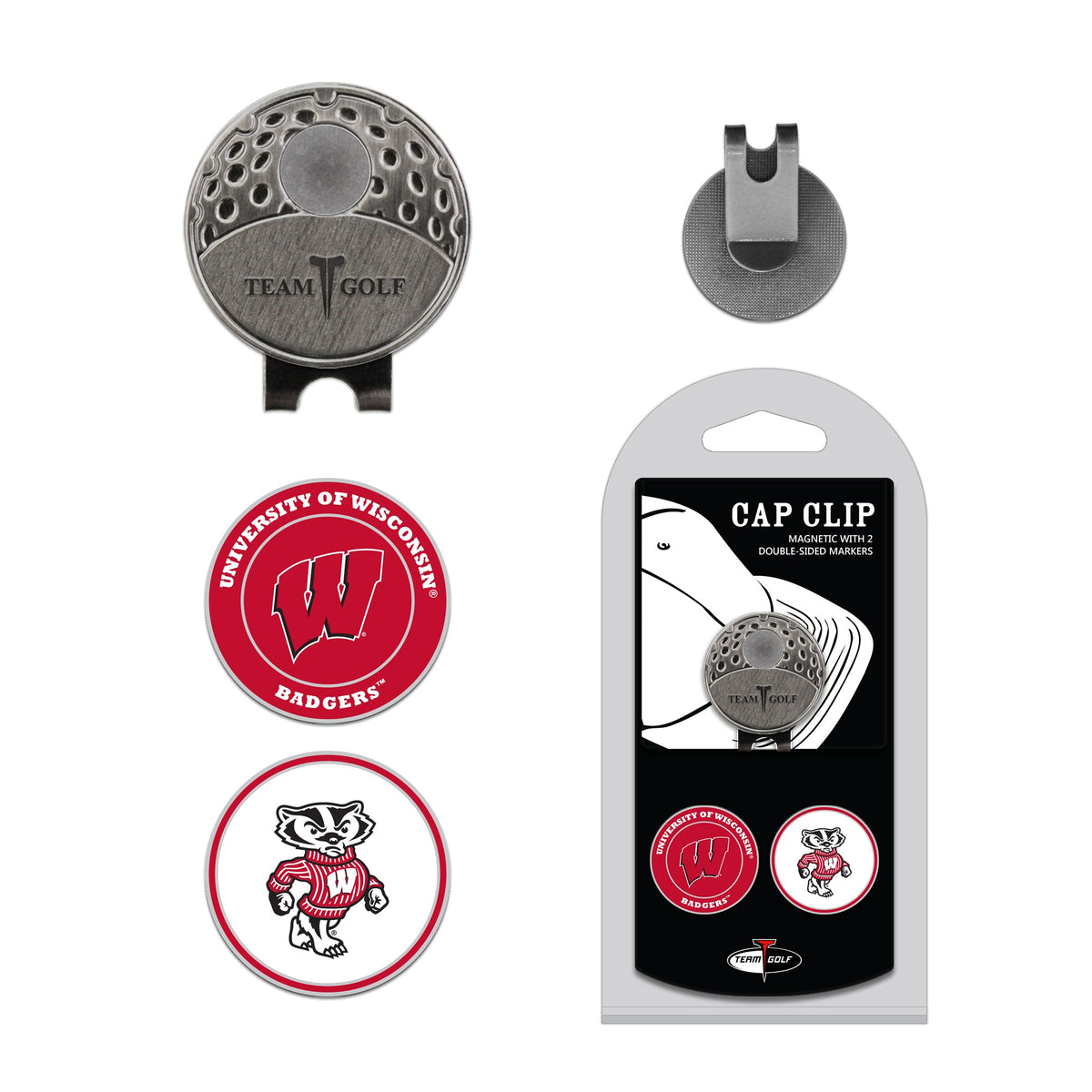 Team Golf Wisconsin Ball Markers - Hat Clip - 2 markers -