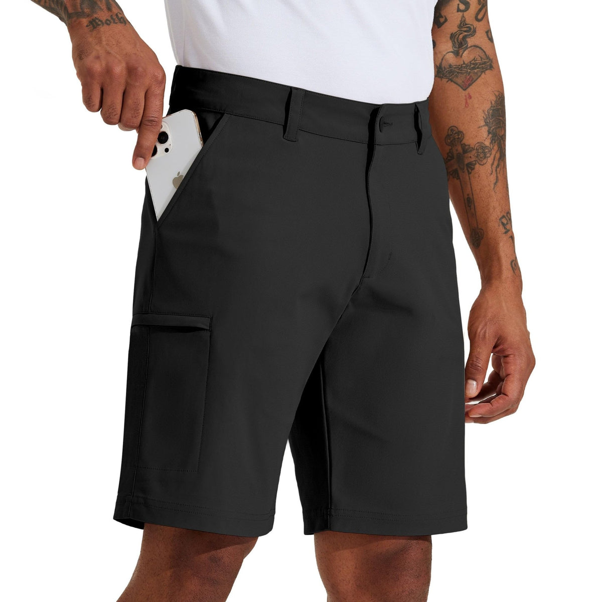 Willit Men's Golf Shorts Stretch Hiking Cargo Shorts Athletic Quick Dry Casual Work Shorts with Pockets 10" - Black - 34