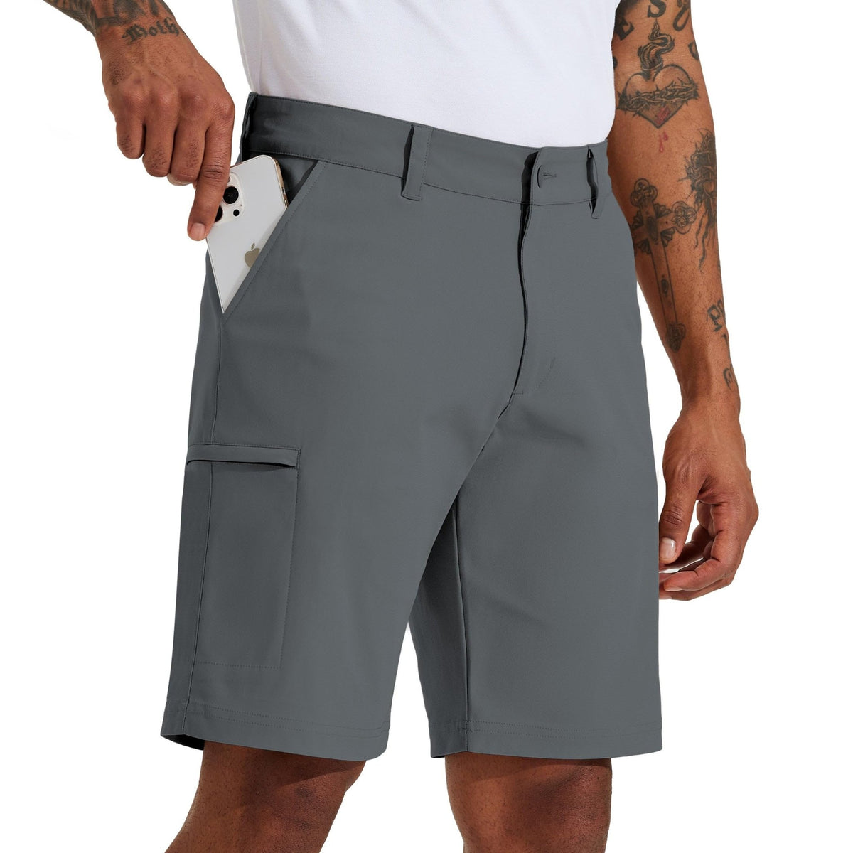 Willit Men's Golf Shorts Stretch Hiking Cargo Shorts Athletic Quick Dry Casual Work Shorts with Pockets 10" - Deep Gray - 42