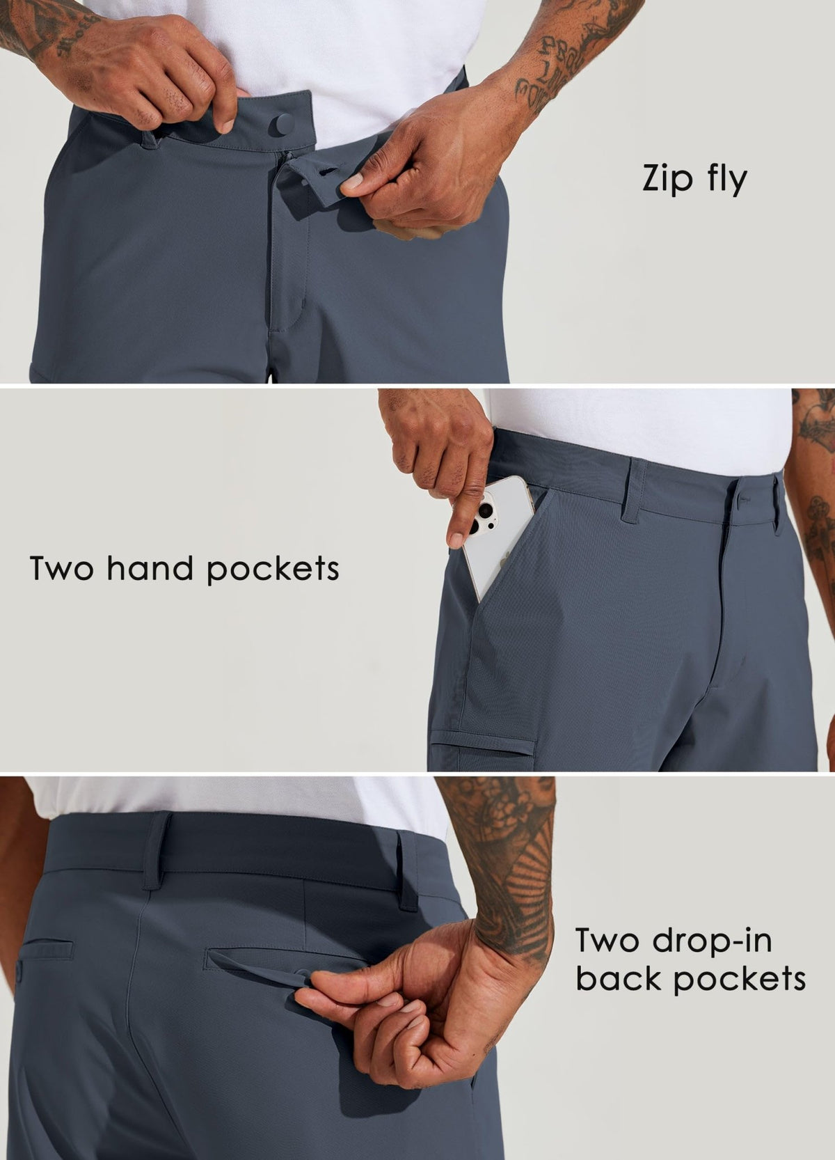 Willit Men's Golf Shorts Stretch Hiking Cargo Shorts Athletic Quick Dry Casual Work Shorts with Pockets 10" - Dusty Blue - 38