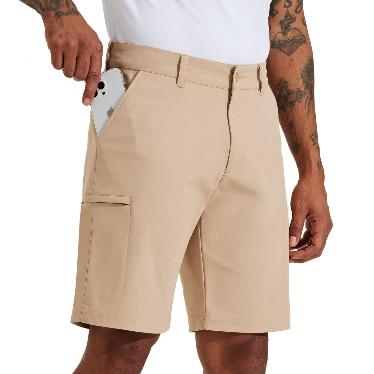 Willit Men's Golf Shorts Stretch Hiking Cargo Shorts Athletic Quick Dry Casual Work Shorts with Pockets 10" - Light Khaki - 32
