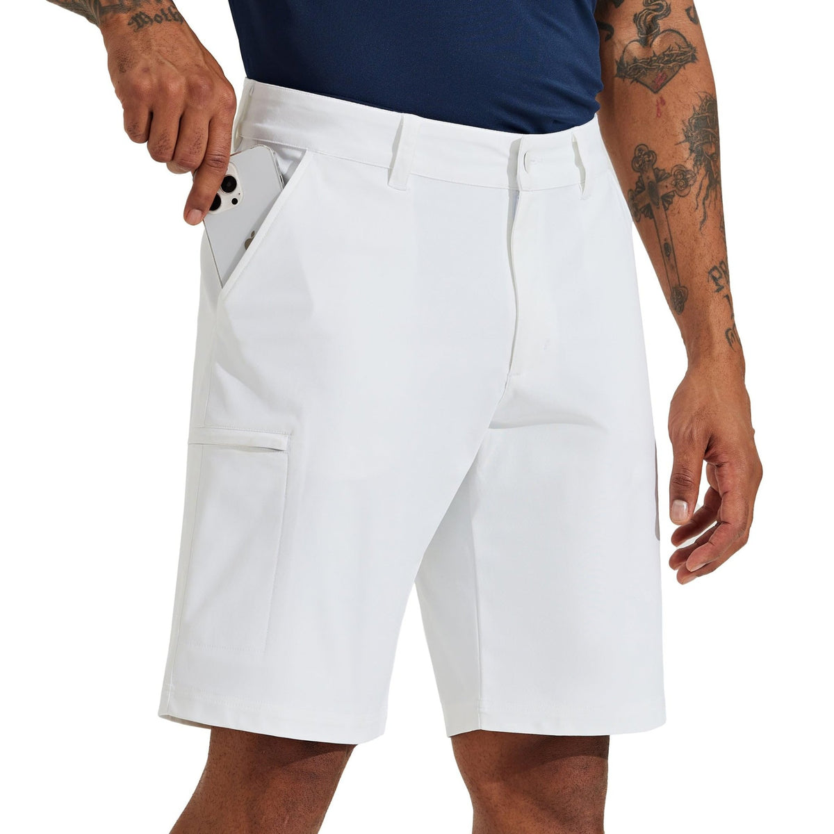 Willit Men's Golf Shorts Stretch Hiking Cargo Shorts Athletic Quick Dry Casual Work Shorts with Pockets 10" - White - 42