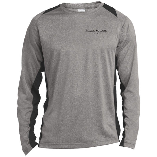 Black Square Golf Long Sleeve Heather Colorblock Performance Tee - Vintage Heather/Black - X-Small