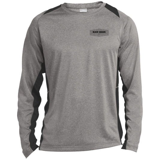 Black Square Golf Shield Long Sleeve Heather Colorblock Performance Tee - Vintage Heather/Black - X-Small