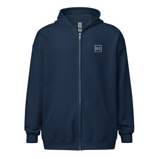 Black Square Zip Hoodie - Navy - S