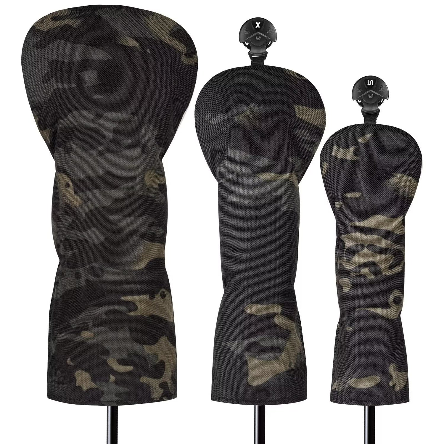 3 Pack Camouflage Golf Club Head Covers for Driver, Fairway Woods and Hybrid, Golf Iron Covers 12 PCS - Black - 