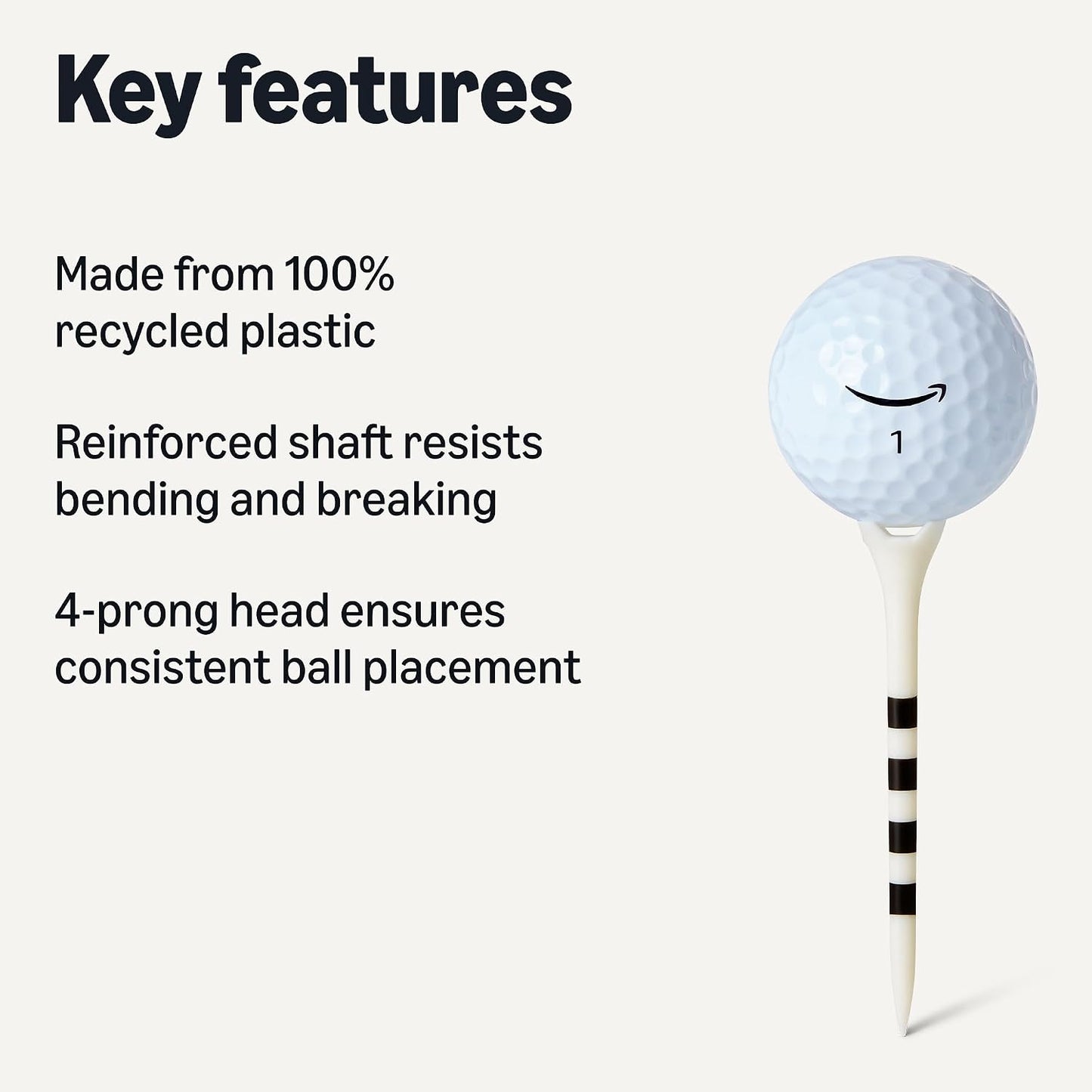 Amazon Basics Golf Tees with Height Marker System- Recycled Plastic Tees with 4-Prong Head