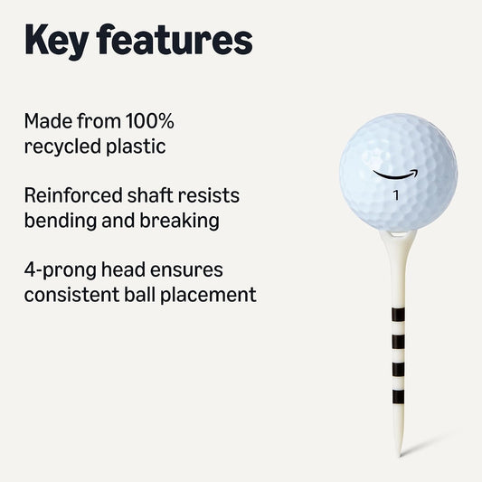 Amazon Basics Golf Tees with Height Marker System- Recycled Plastic Tees with 4-Prong Head