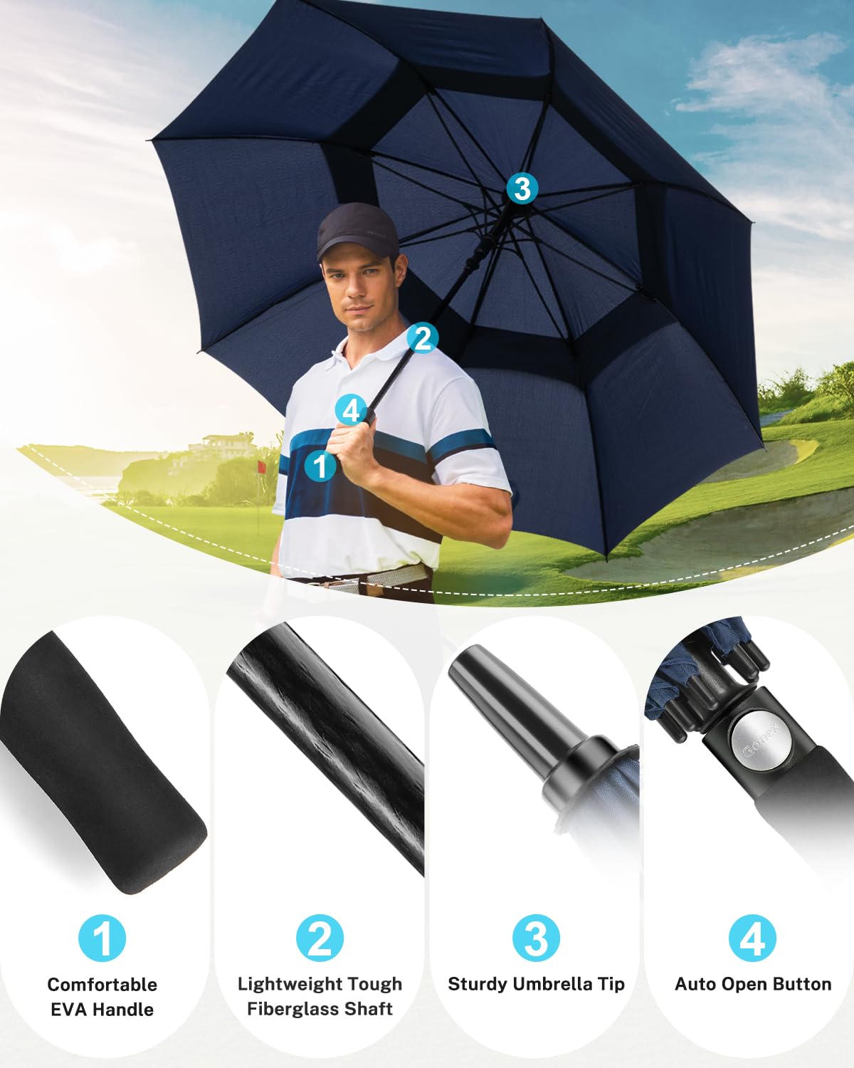 Gonex 54/62/68/72/80 Inch Extra Large Golf Umbrella - Black - 72 inch
