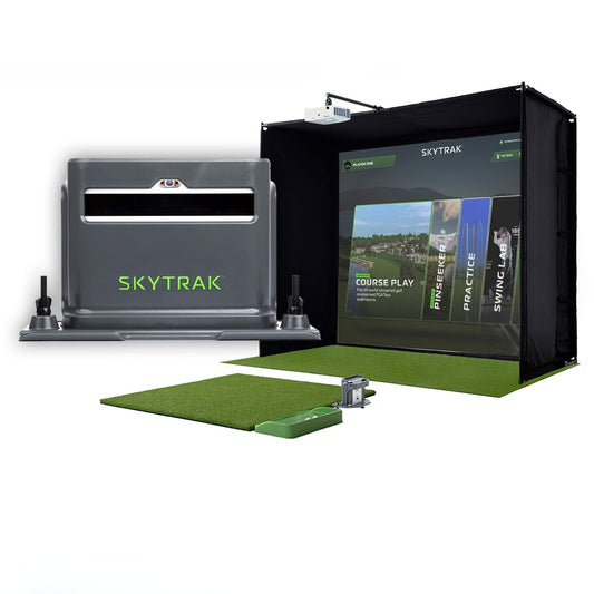 SkyTrak ST+ Golf Simulator – Ultimate Studio Package | Home Golf Simulator with Launch Monitor, Mat, Net & Screen
