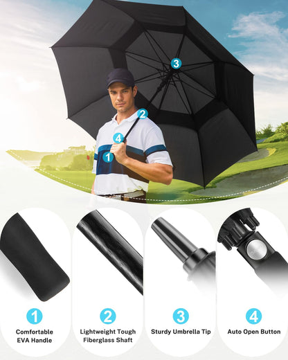 Gonex 54/62/68/72/80 Inch Extra Large Golf Umbrella - Black - 72 inch