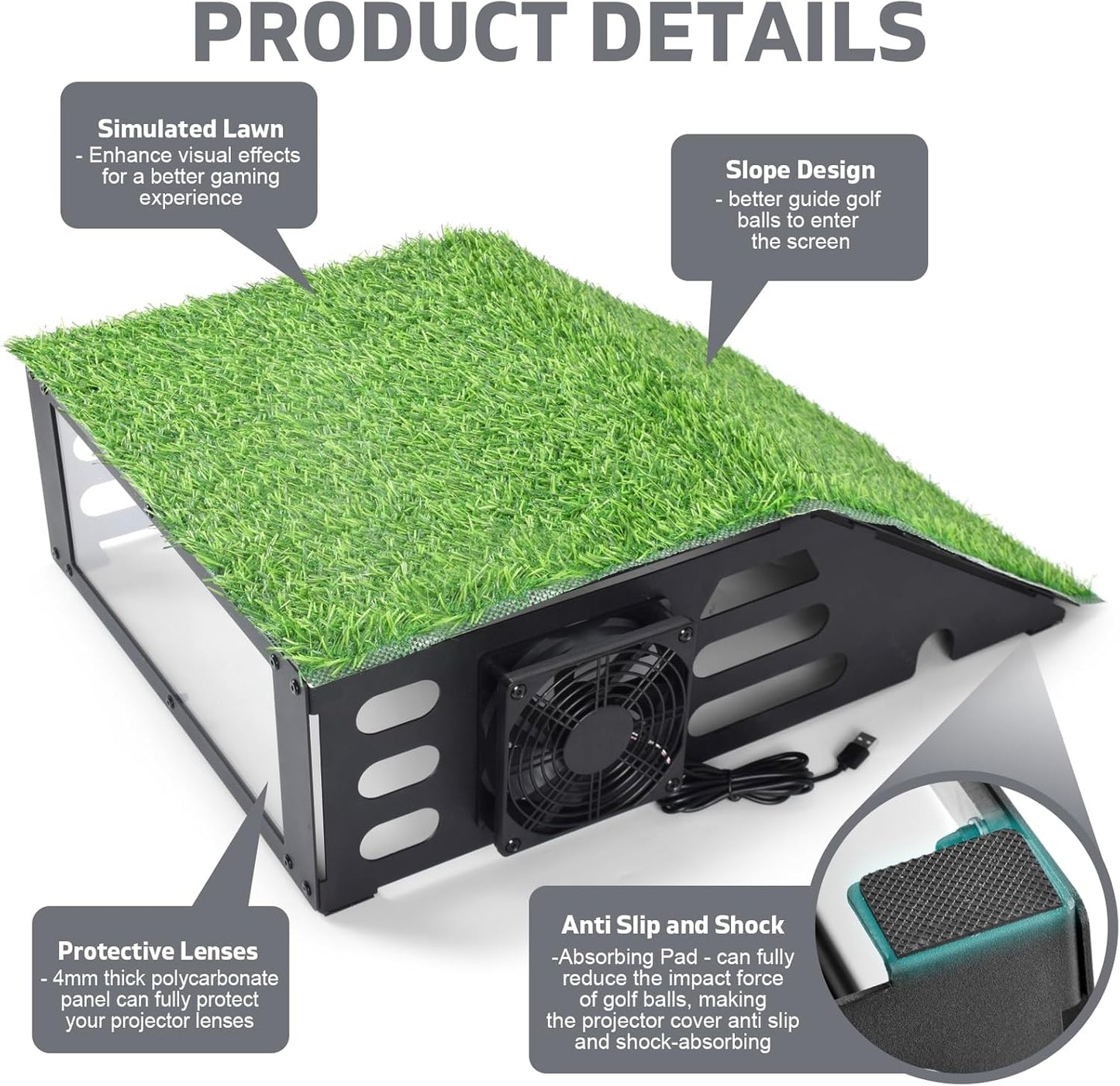 Golf Simulator Projector Cover - Floor Mounted Enclosure with Cooling Fan for Optimal Protection