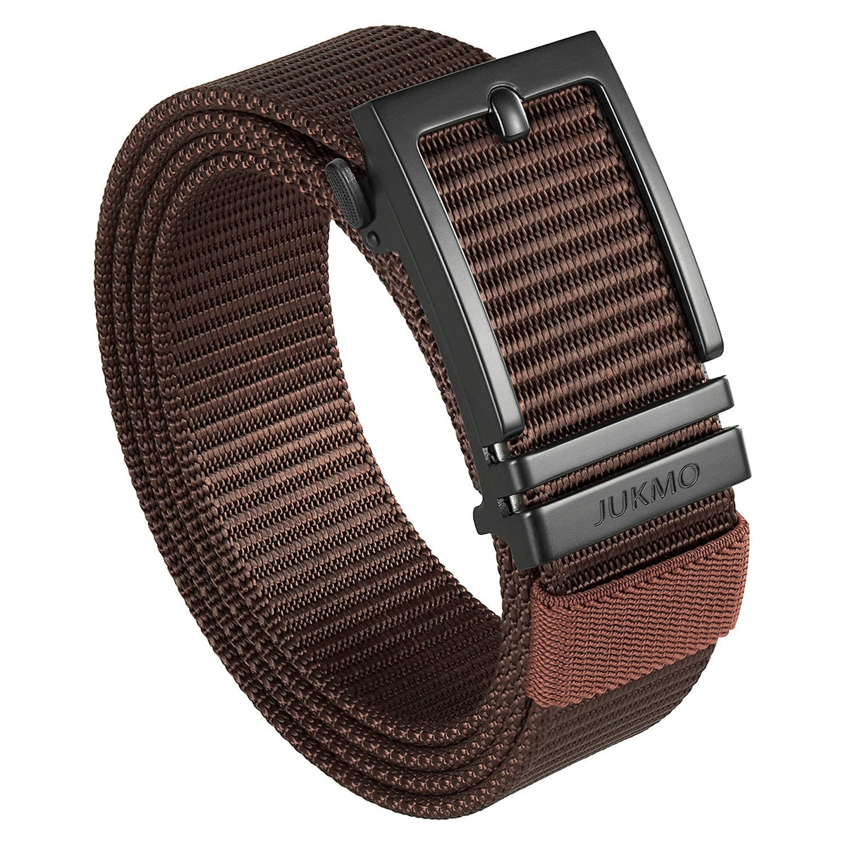 JUKMO Ratchet Golf Belt for Men, Nylon Web Tactical Belt with Automatic Slide Buckle - Coffee - Small - for Waist 34" - 37"(Length 45")