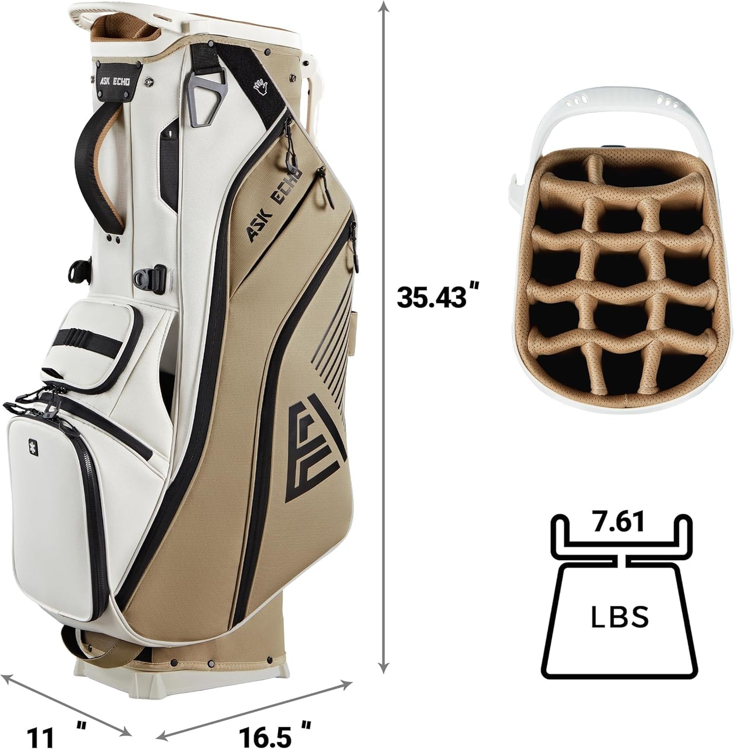 ASK ECHO Golf ST-14 Hybrid Stand Bag with 14 Way Full Length Dividers & Quick Putter Clip