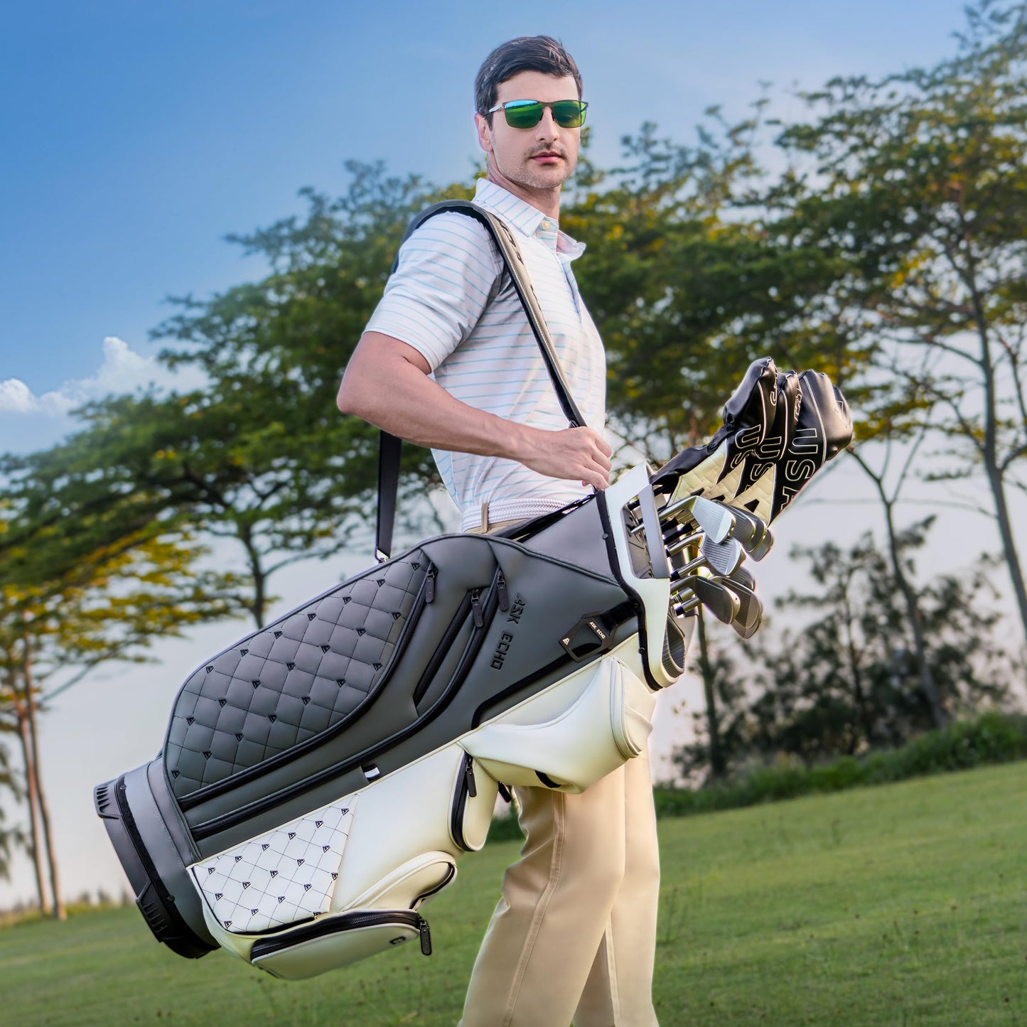 ASK ECHO Soundless Cart Golf Bag with 15 Way Full Length Dividers Golf SLC-130LE Cart Bag