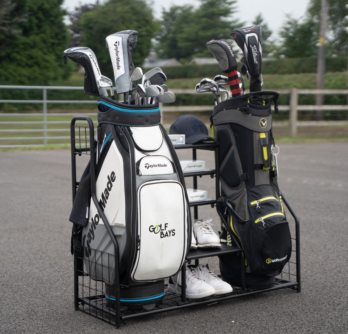 GolfBays Dual Bag Display Storage Organizer