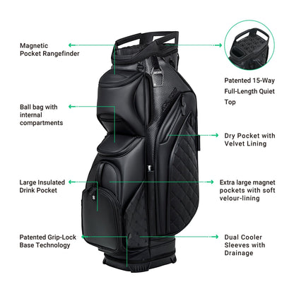 ASK ECHO Soundless Cart Golf Bag with 15 Way Full Length Dividers Golf SLC - 130LE Cart Bag - Ask Echo