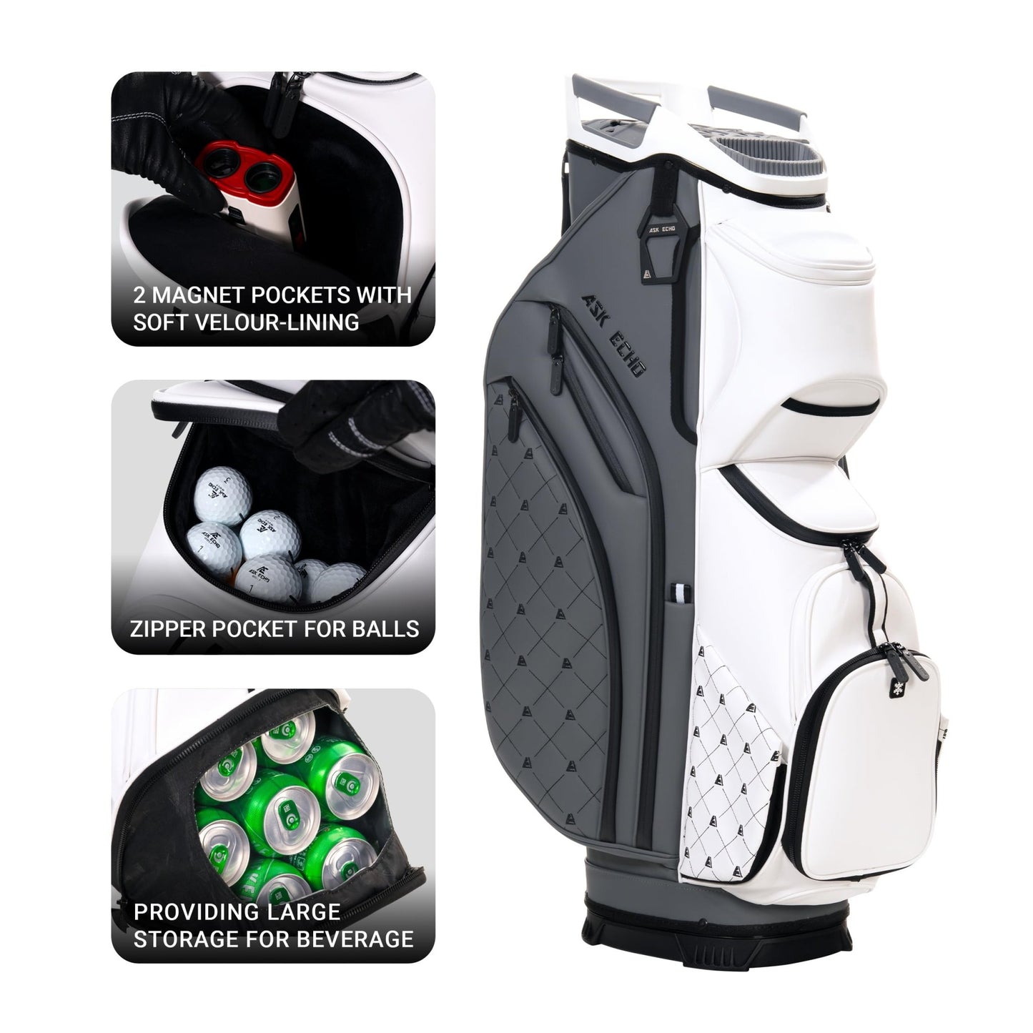 ASK ECHO Soundless Cart Golf Bag with 15 Way Full Length Dividers Golf SLC - 130LE Cart Bag - Ask Echo
