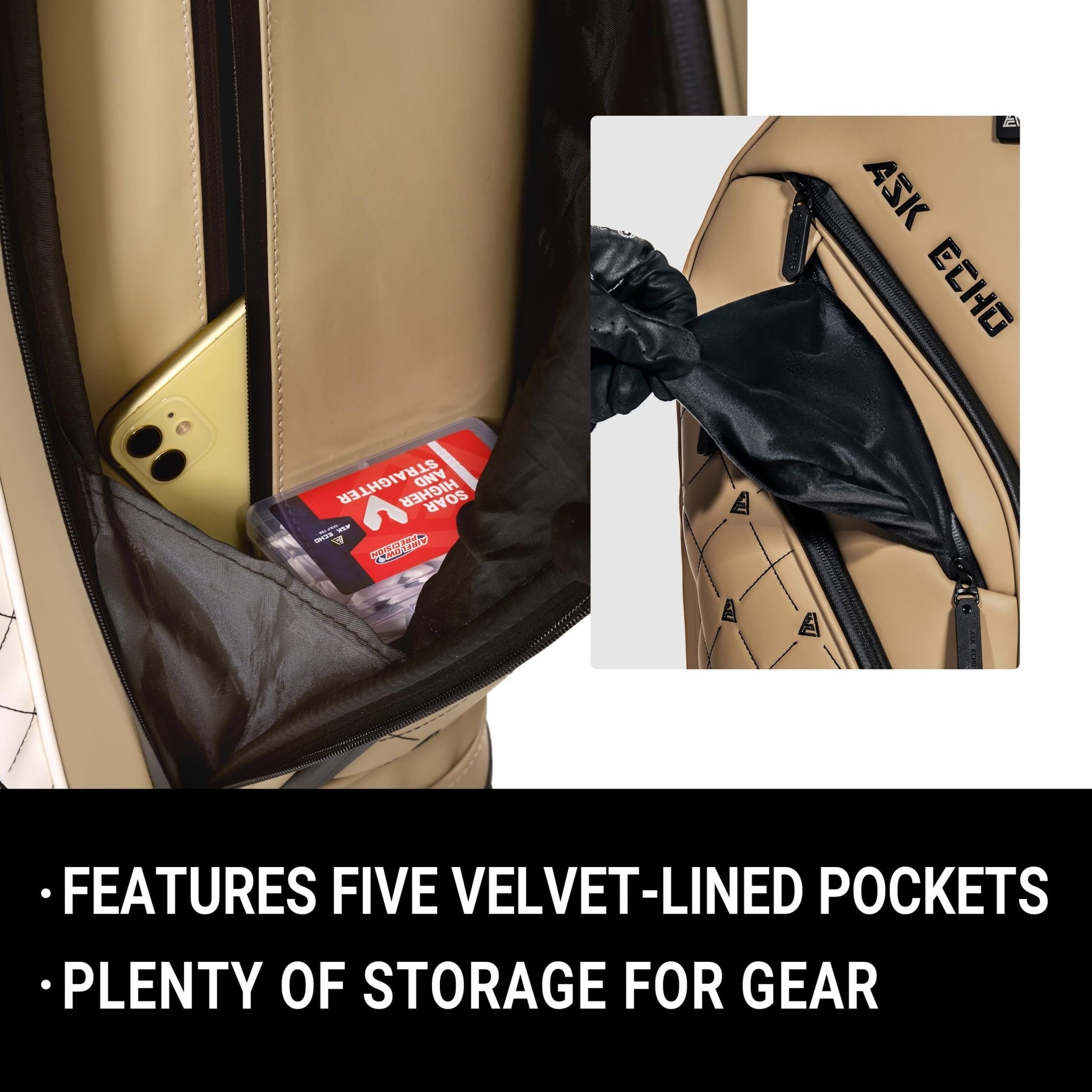 ASK ECHO Soundless Cart Golf Bag with 15 Way Full Length Dividers Golf SLC - 130LE Cart Bag - Ask Echo