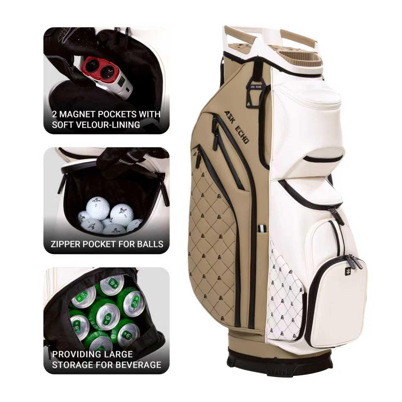 ASK ECHO Soundless Cart Golf Bag with 15 Way Full Length Dividers Golf SLC - 130LE Cart Bag - Ask Echo