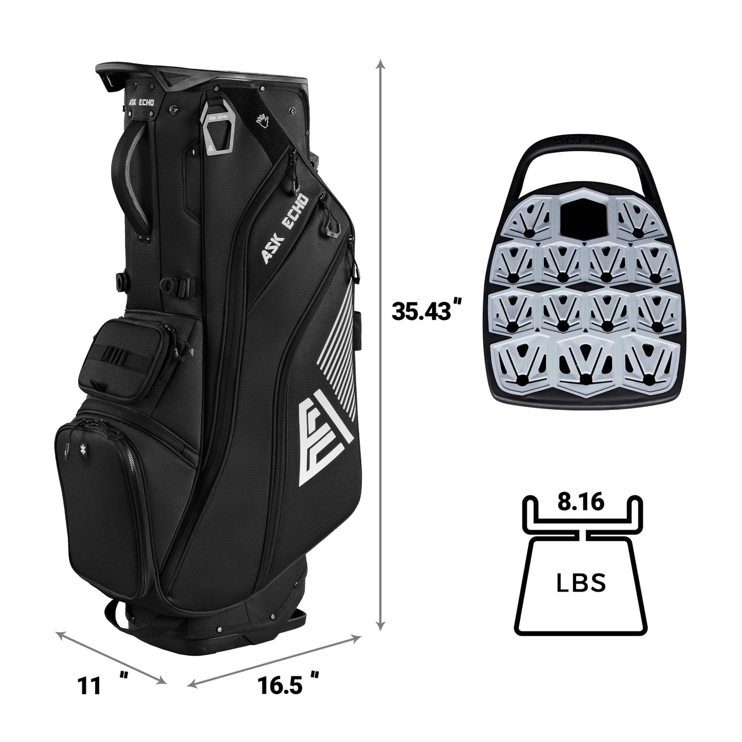 ASK ECHO ST - Lock Mecha 14 Way Dividers Quiet Hybrid Stand Bag for Men & Women - Ask Echo