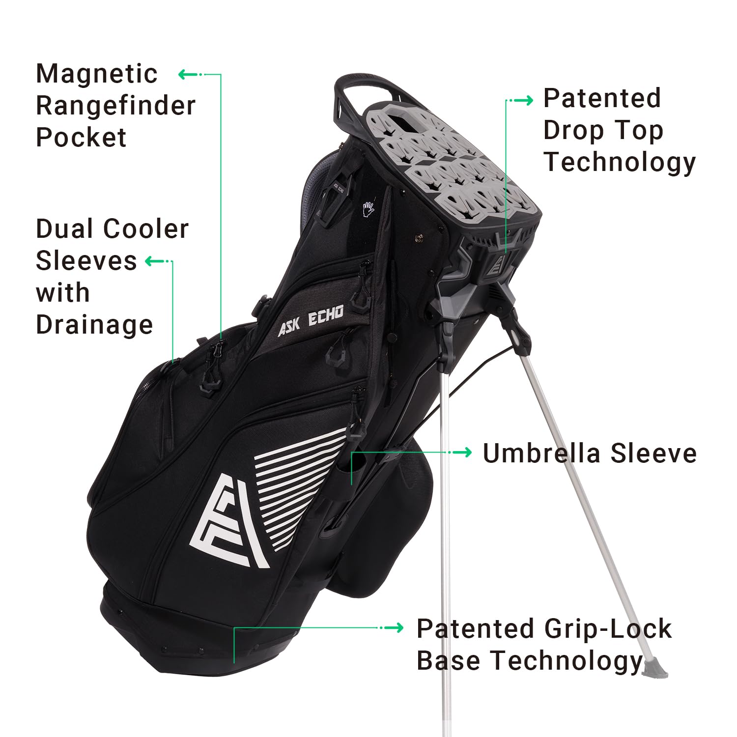 ASK ECHO ST - Lock Mecha 14 Way Dividers Quiet Hybrid Stand Bag for Men & Women - Ask Echo