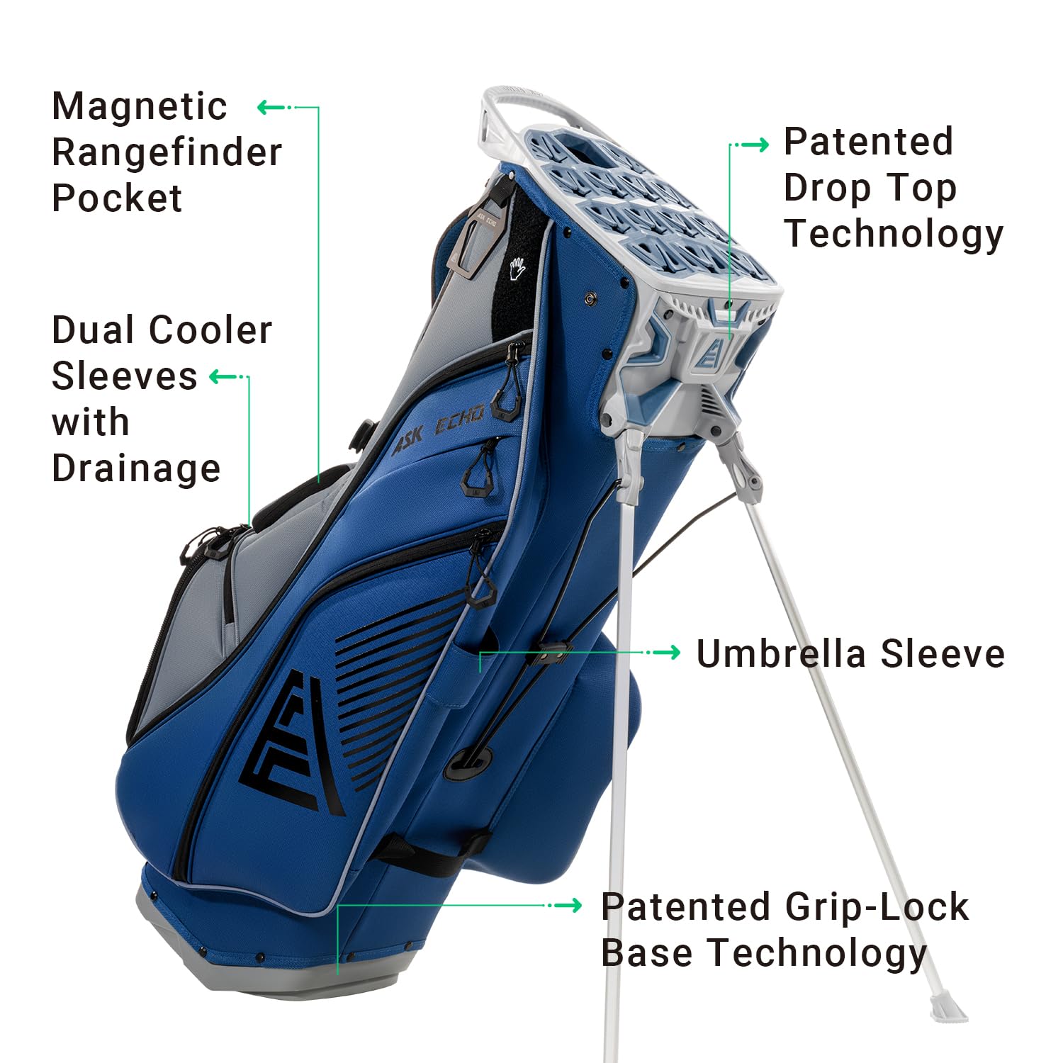 ASK ECHO ST - Lock Mecha 14 Way Dividers Quiet Hybrid Stand Bag for Men & Women - Ask Echo