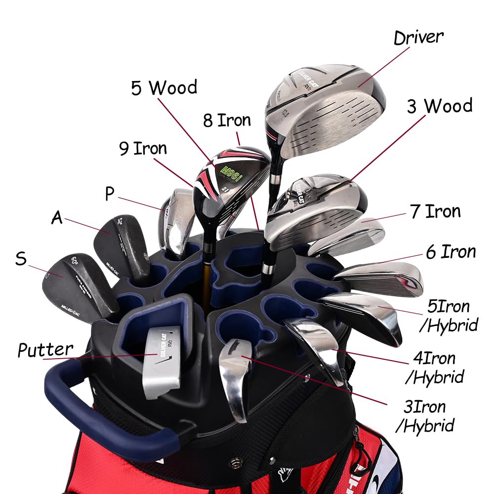 ASK ECHO T - Lock Golf Cart Bag with 14 Way Organizer Divider Top, Premium Cart Bag with Handles and Rain Cover - Navy Blue - 