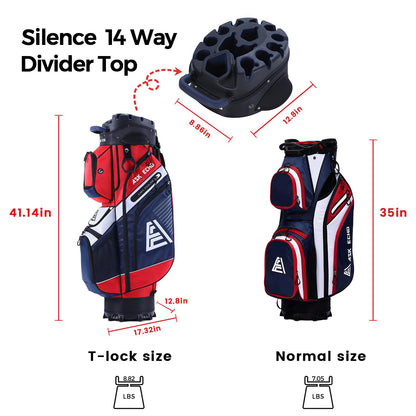ASK ECHO T - Lock Golf Cart Bag with 14 Way Organizer Divider Top, Premium Cart Bag with Handles and Rain Cover - Navy Blue - 