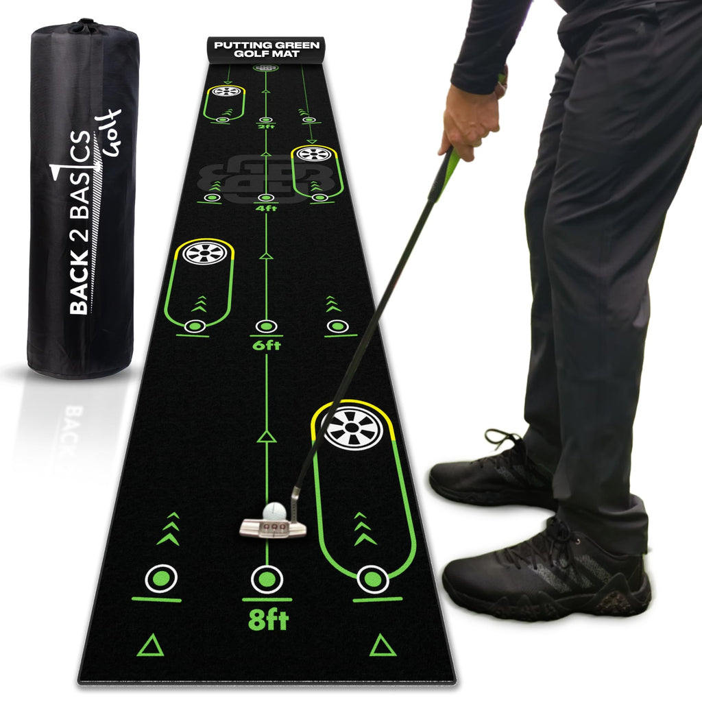 Back 2 Basics 10ft Golf Putting Mat - True - to - Life Green Simulation Golf Putting Mat - Black - 