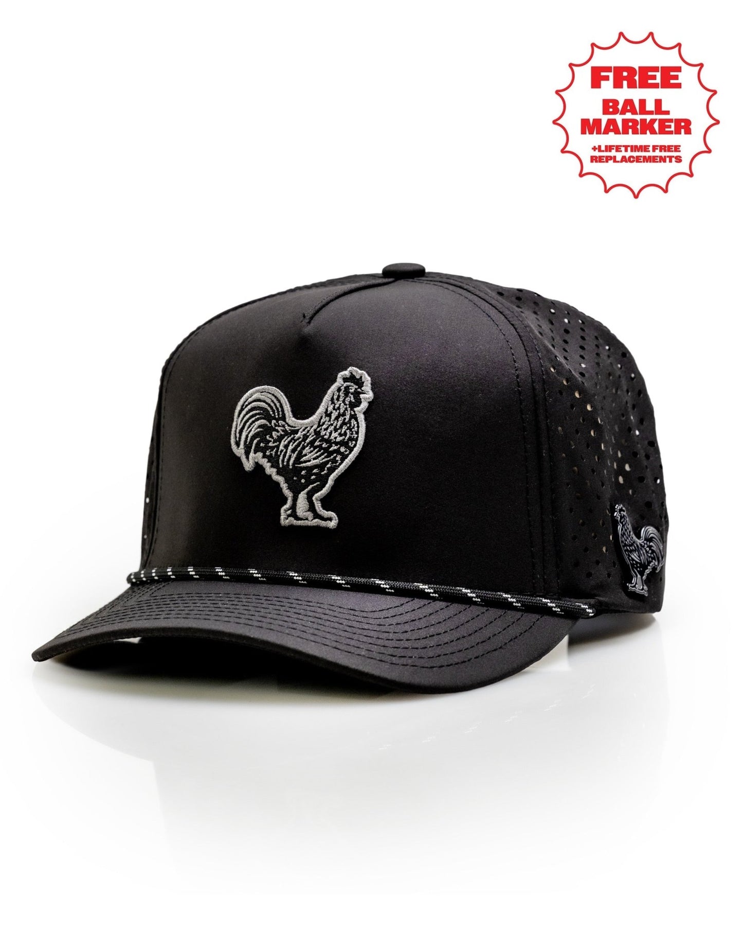 Black Cock Black - Perforated Rope Hat - Pins and Aces