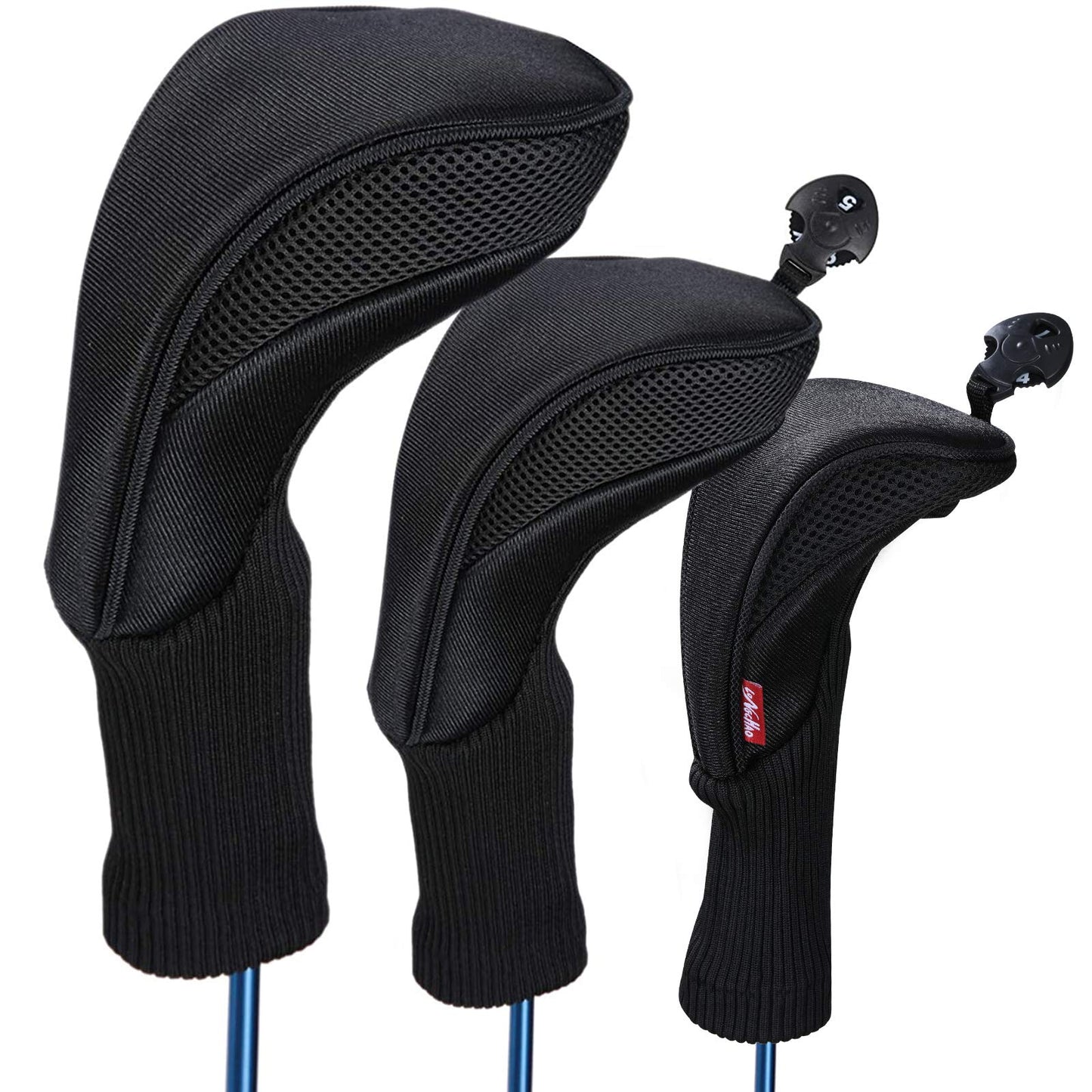 Black Golf Club Head Cover for Driver Fairway 3 Pcs Woods Headcovers - Black - 