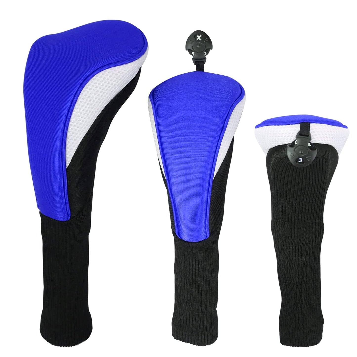 Black Golf Club Head Cover for Driver Fairway 3 Pcs Woods Headcovers - Black - Blue - 