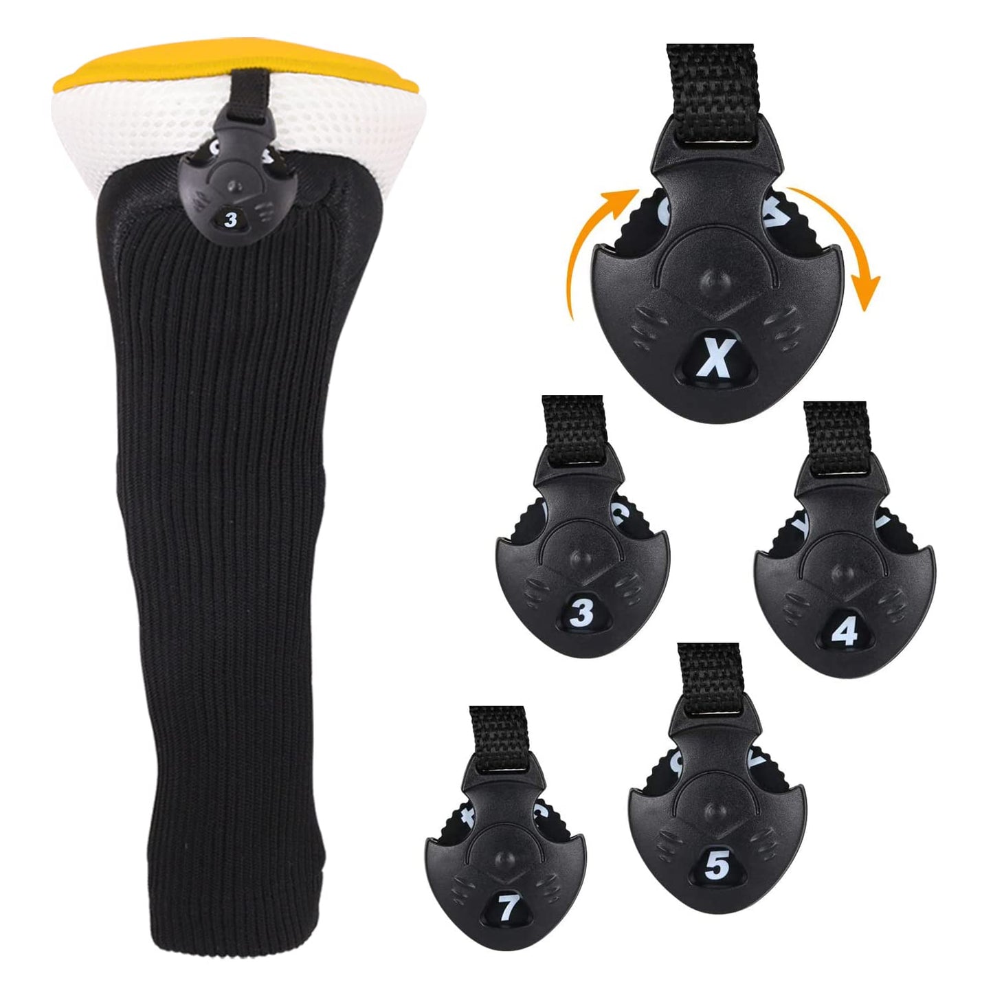 Black Golf Club Head Cover for Driver Fairway 3 Pcs Woods Headcovers - Black - Blue - 