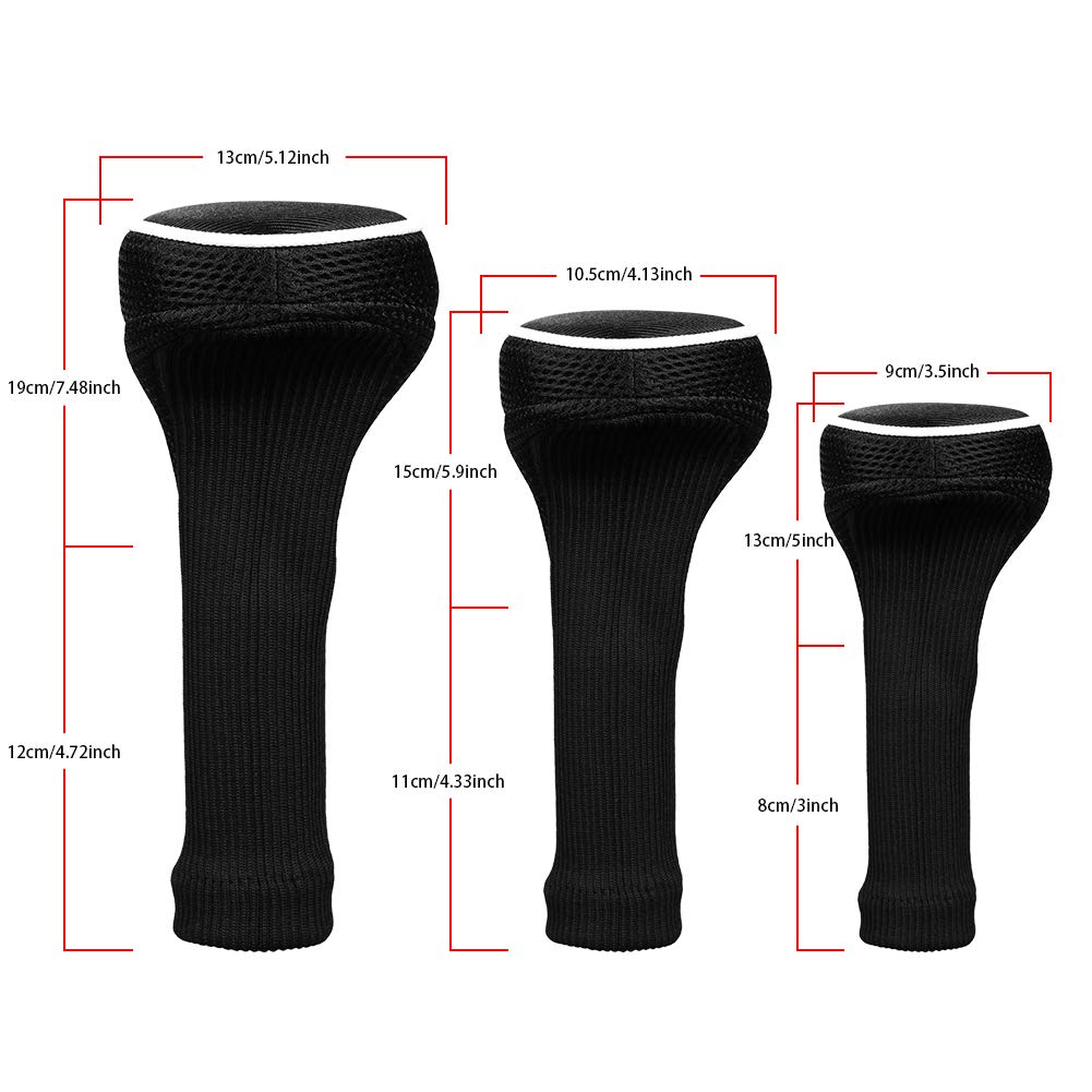 Black Golf Club Head Cover for Driver Fairway 3 Pcs Woods Headcovers - Black - Blue - 