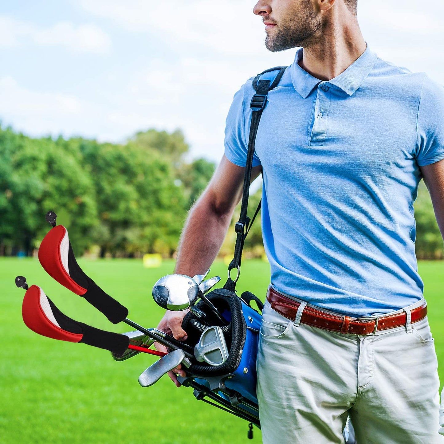 Black Golf Club Head Cover for Driver Fairway 3 Pcs Woods Headcovers - Black - Blue - 