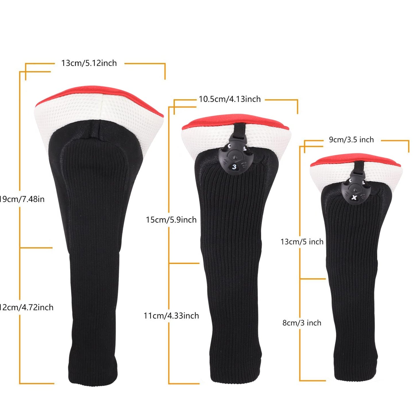 Black Golf Club Head Cover for Driver Fairway 3 Pcs Woods Headcovers - Black - Blue - 