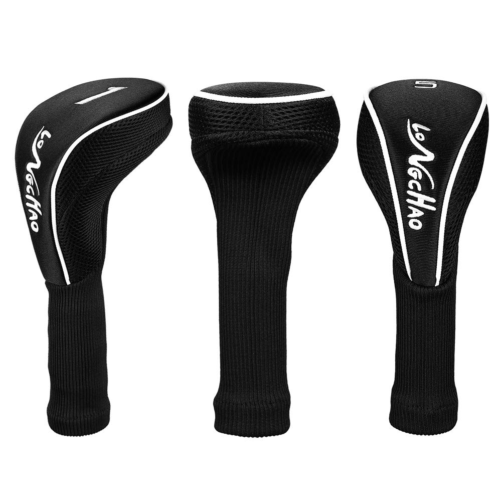 Black Golf Club Head Cover for Driver Fairway 3 Pcs Woods Headcovers - Black - Blue - 